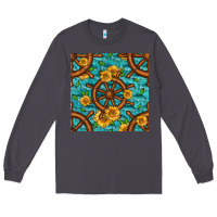 Smoke Lake Boat Rudder And Sunflowers Seamless Pattern Long Sleeve Tee - BundleAndBundleShop