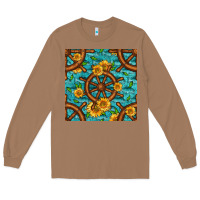 Toasted Coconut Lake Boat Rudder And Sunflowers Seamless Pattern Long Sleeve Tee - BundleAndBundleShop
