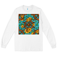 White Lake Boat Rudder And Sunflowers Seamless Pattern Long Sleeve Tee - BundleAndBundleShop