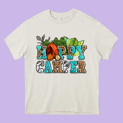 Happy Camper With Trees And Map Heavy Core Tee Designed By Adodesignshop