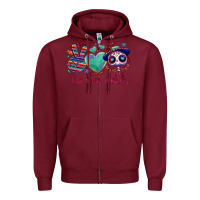 Burgundy Peace love dia de los muertos Zipper Hoodie - NancyCooperArtShop