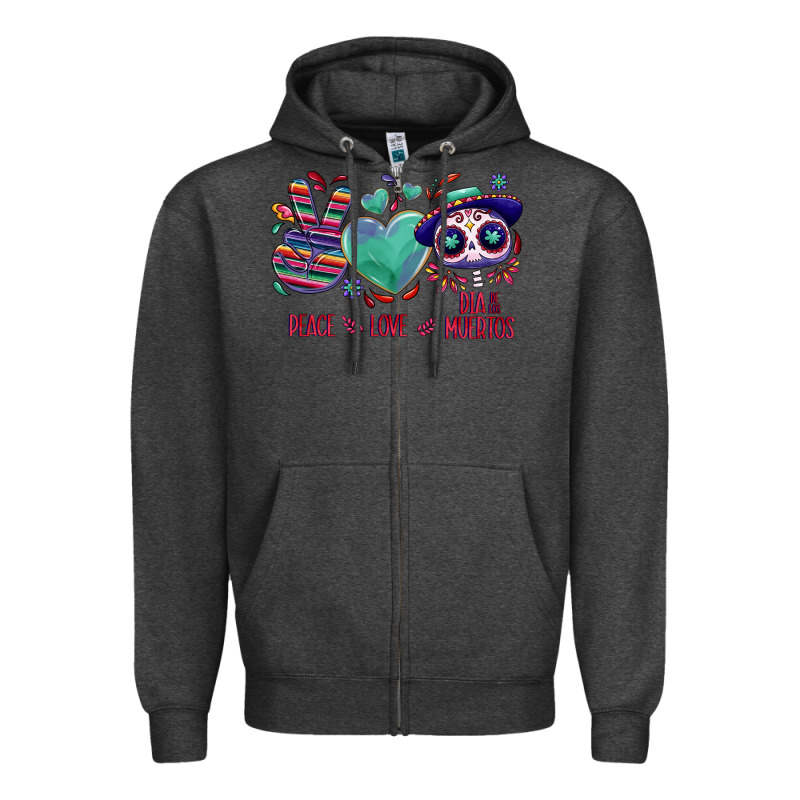 Peace Love Dia De Los Muertos Zipper Hoodie by NancyCooperArtShop | Teevron