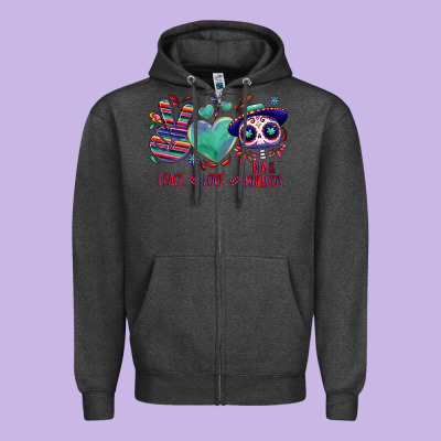 Peace Love Dia De Los Muertos Zipper Hoodie Designed By Nancycooperartshop