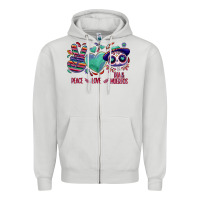 Dove Grey Peace love dia de los muertos Zipper Hoodie - NancyCooperArtShop