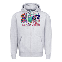 Heather Grey Peace love dia de los muertos Zipper Hoodie - NancyCooperArtShop