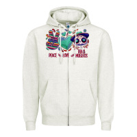 Oatmeal Heather Peace love dia de los muertos Zipper Hoodie - NancyCooperArtShop