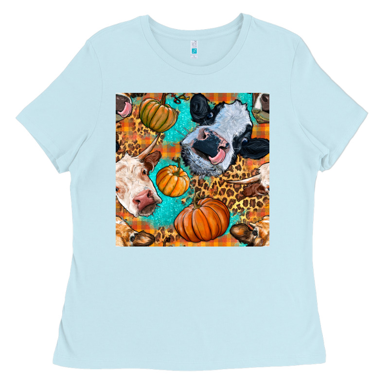 Autumn Cows Seamless Pattern Ladies Tee by BundleAndBundleShop | Teevron