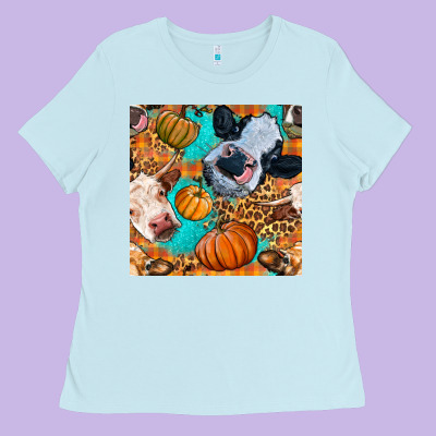 Autumn Cows Seamless Pattern Ladies Tee Designed By Bundleandbundleshop
