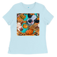Baby Blue autumn cows seamless pattern Ladies Tee - BundleAndBundleShop