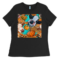 Black autumn cows seamless pattern Ladies Tee - BundleAndBundleShop