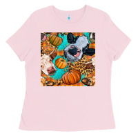 Bubblegum Pink autumn cows seamless pattern Ladies Tee - BundleAndBundleShop
