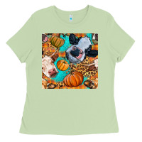 Matcha autumn cows seamless pattern Ladies Tee - BundleAndBundleShop