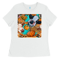 White autumn cows seamless pattern Ladies Tee - BundleAndBundleShop