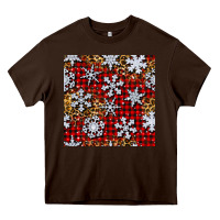 Chocolate Brown christmas snow crystals with plaid seamless pattern Heavy Core Tee - BundleAndBundleShop