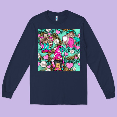Hairdresser Gnomes With Hearts And Pearls With Leopard Long Sleeve Tee Designed By Bundleandbundleshop