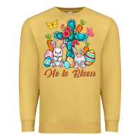 Antique Gold He is risen with Cross Easter Day Premium Sweatshirt - HowdyJamesFarm