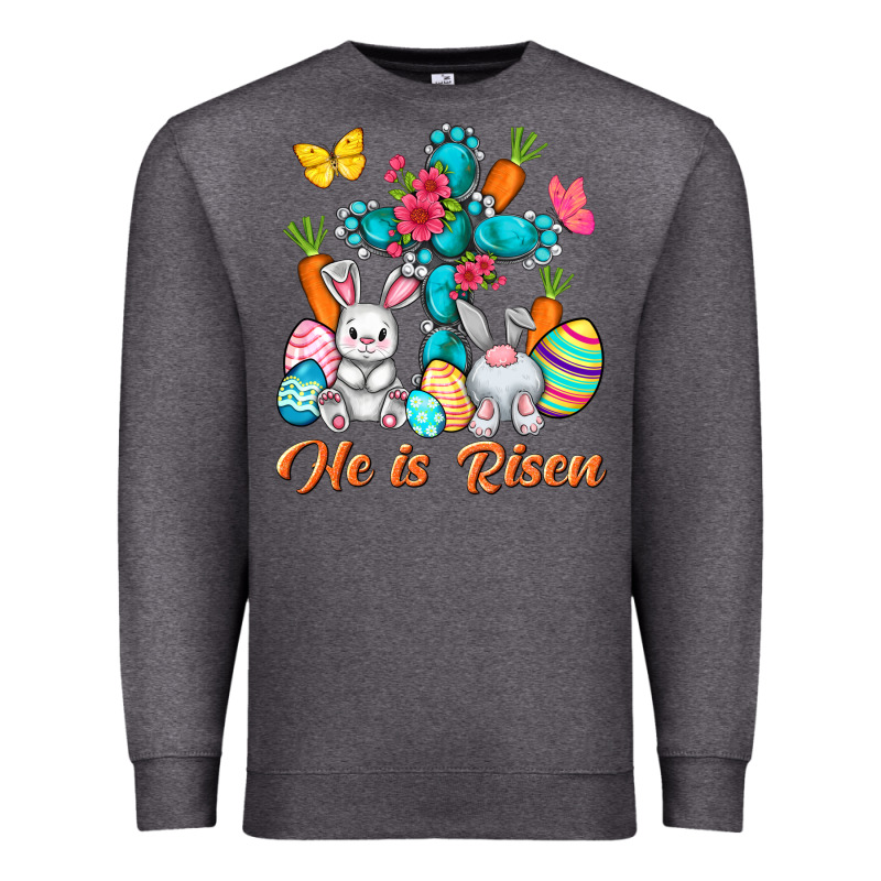 He Is Risen With Cross Easter Day Premium Sweatshirt by HowdyJamesFarm | Teevron