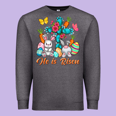 He Is Risen With Cross Easter Day Premium Sweatshirt Designed By Howdyjamesfarm