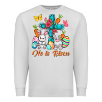 Dove Grey He is risen with Cross Easter Day Premium Sweatshirt - HowdyJamesFarm