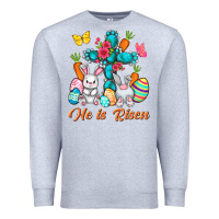 Heather Grey He is risen with Cross Easter Day Premium Sweatshirt - HowdyJamesFarm