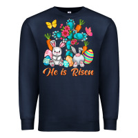 Navy He is risen with Cross Easter Day Premium Sweatshirt - HowdyJamesFarm