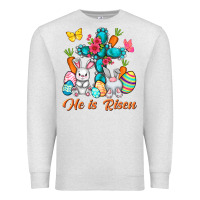 Oatmeal Heather He is risen with Cross Easter Day Premium Sweatshirt - HowdyJamesFarm