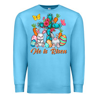 Ocean Blue He is risen with Cross Easter Day Premium Sweatshirt - HowdyJamesFarm