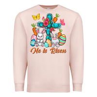 Pale Pink He is risen with Cross Easter Day Premium Sweatshirt - HowdyJamesFarm