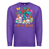 Purple He is risen with Cross Easter Day Premium Sweatshirt - HowdyJamesFarm