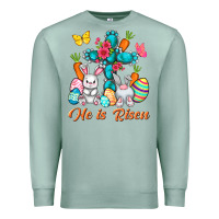 Seafoam He is risen with Cross Easter Day Premium Sweatshirt - HowdyJamesFarm