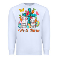 White He is risen with Cross Easter Day Premium Sweatshirt - HowdyJamesFarm