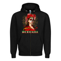 Black Sugar skull girl with Mexicana Zipper Hoodie - NancyCooperArtShop