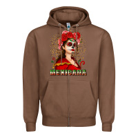 Chestnut Sugar skull girl with Mexicana Zipper Hoodie - NancyCooperArtShop