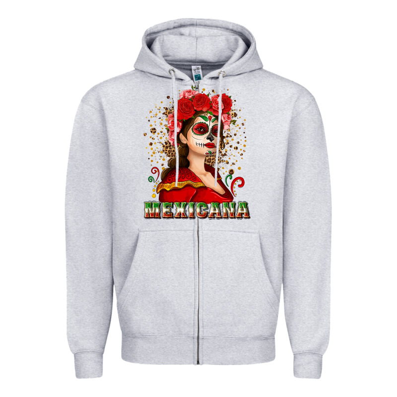 Sugar Skull Girl With Mexicana Zipper Hoodie by NancyCooperArtShop | Teevron