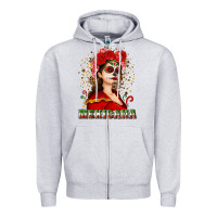 Heather Grey Sugar skull girl with Mexicana Zipper Hoodie - NancyCooperArtShop