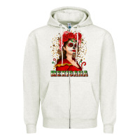 Oatmeal Heather Sugar skull girl with Mexicana Zipper Hoodie - NancyCooperArtShop