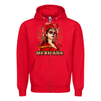 Red Sugar skull girl with Mexicana Zipper Hoodie - NancyCooperArtShop