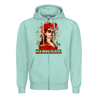 Seafoam Sugar skull girl with Mexicana Zipper Hoodie - NancyCooperArtShop