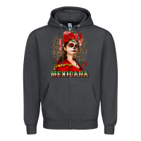 Smoke Sugar skull girl with Mexicana Zipper Hoodie - NancyCooperArtShop