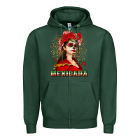 Sports Green Sugar skull girl with Mexicana Zipper Hoodie - NancyCooperArtShop