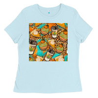 Baby Blue autumn cupcakes seamless pattern Ladies Tee - BundleAndBundleShop