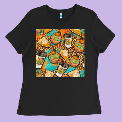Autumn Cupcakes Seamless Pattern Ladies Tee Designed By Bundleandbundleshop