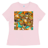 Bubblegum Pink autumn cupcakes seamless pattern Ladies Tee - BundleAndBundleShop