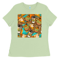 Matcha autumn cupcakes seamless pattern Ladies Tee - BundleAndBundleShop