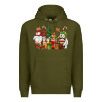 Army Green christmas polar bear reindeer and snowman coffee c Premium Hoodie - CowGirlArtShop