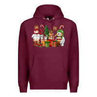 Burgundy christmas polar bear reindeer and snowman coffee c Premium Hoodie - CowGirlArtShop