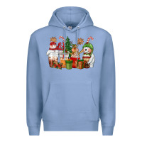 Colony Blue christmas polar bear reindeer and snowman coffee c Premium Hoodie - CowGirlArtShop
