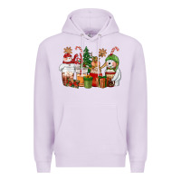 Lilac christmas polar bear reindeer and snowman coffee c Premium Hoodie - CowGirlArtShop