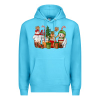 Ocean Blue christmas polar bear reindeer and snowman coffee c Premium Hoodie - CowGirlArtShop