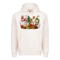 Pale Pink christmas polar bear reindeer and snowman coffee c Premium Hoodie - CowGirlArtShop